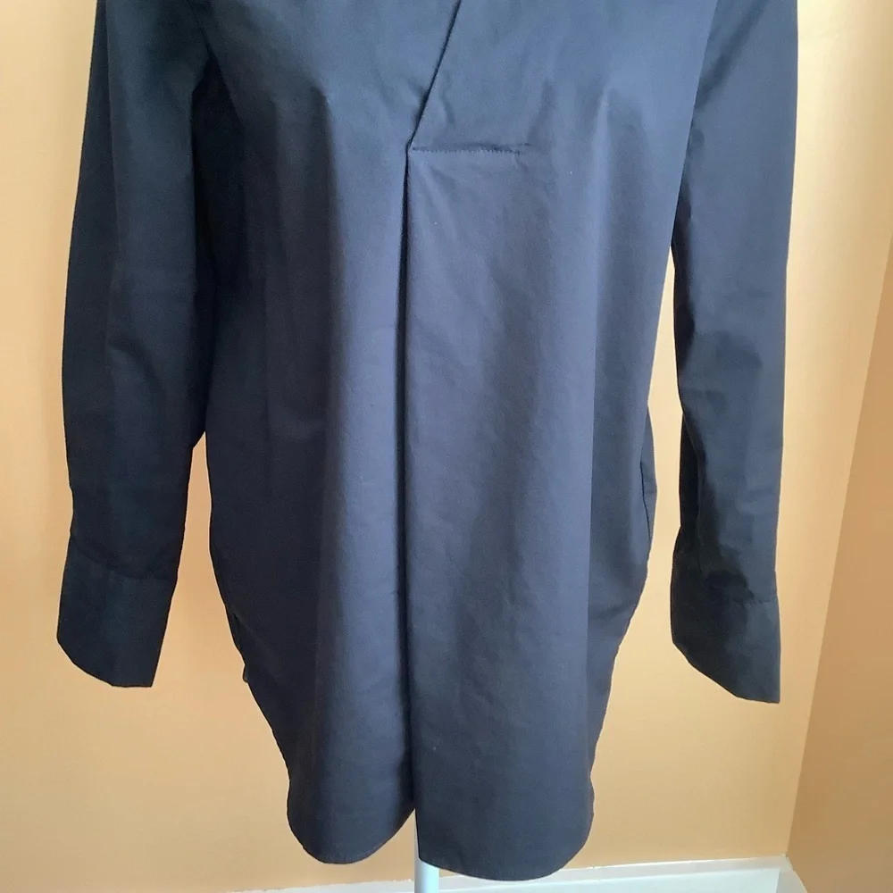 Ellen Tracy Black Cotton Blend V-Neck Tunic Top Pearl Button Size M - Picture 7 of 13